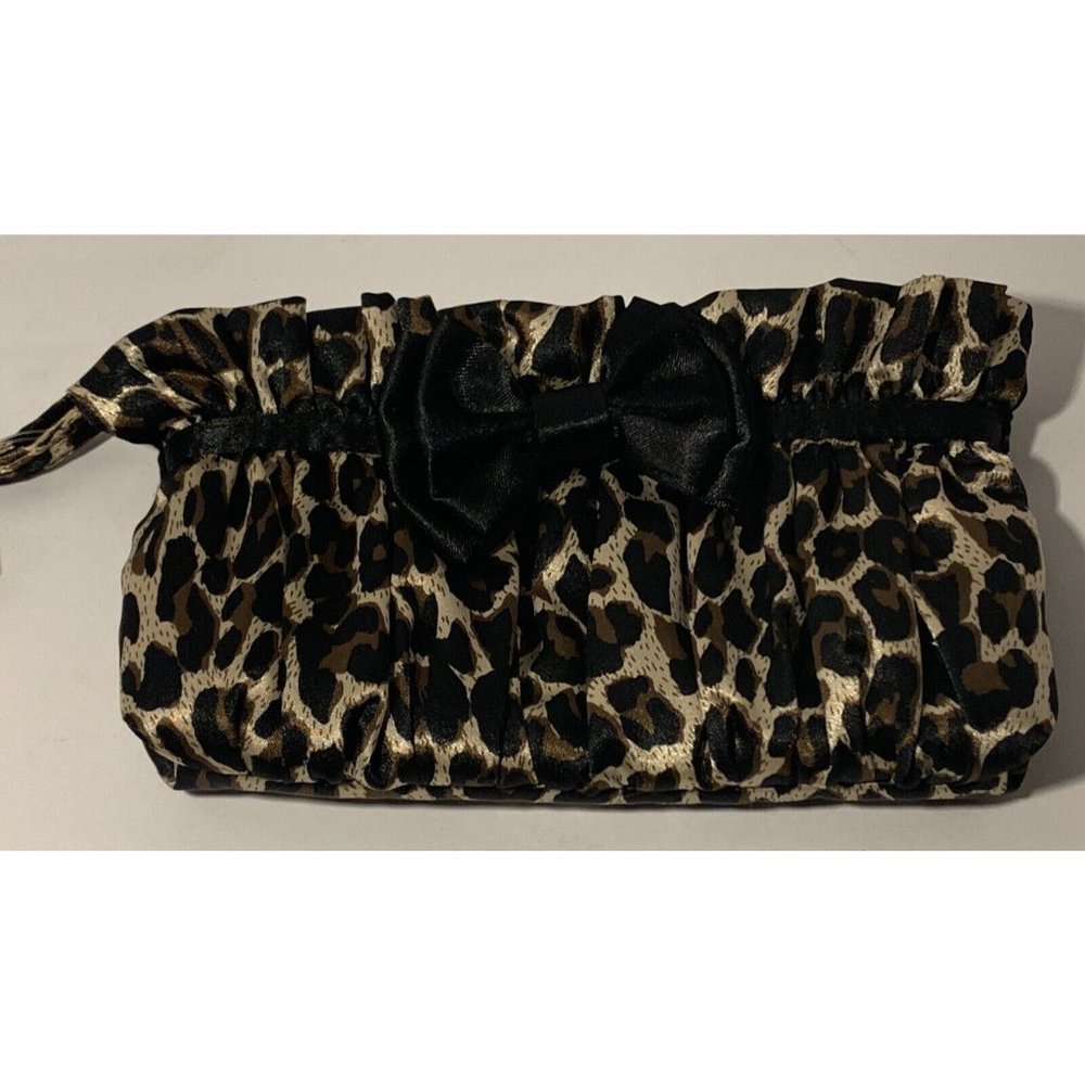 Jessica McClintock Leopard Cheetah Black Brown Evening Wristlet Clutch Bag 6.5x4